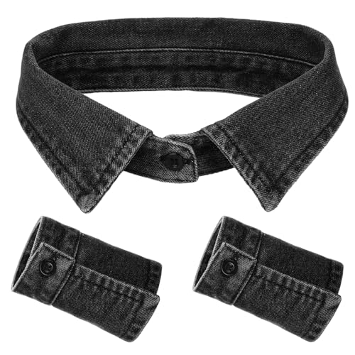 Funnysoft 3 Pack Dickey Collar for Women Detachable Denim Fake Collar Half Shirt Blouse Choker with Cuffs(Black)