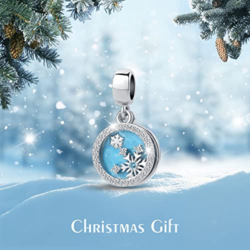 Snowflake Winter Dangle Charm Christmas Green Enamel Dangle Bead for Pandora Bracelet2