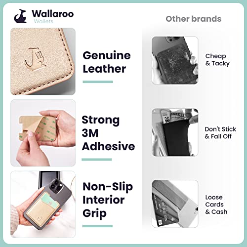 Premium Leather Phone Card Holder - Stick On Wallet For Iphone And Android Smartphones - Minimalist Style With Non-Slip Lining Secures Up To 3 Cards Kangaroo (Gold Leather) By Wallaroo #TOP1