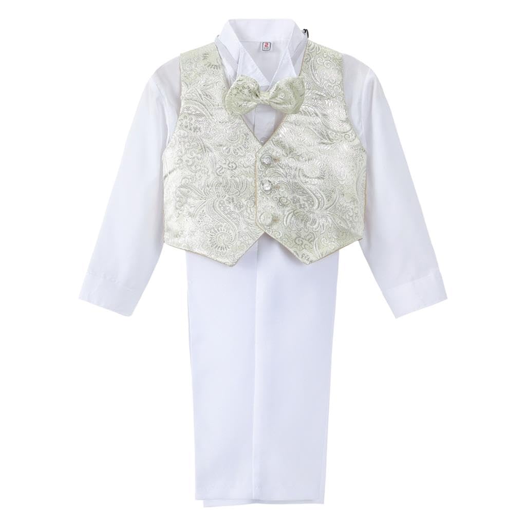 Lito Angels Smoking per Bambino Bimbo, Set da 5 Pezzi (Giacca, Camicia, Jacquard Gilet, Pantaloni e Papillon), Nero e Oro