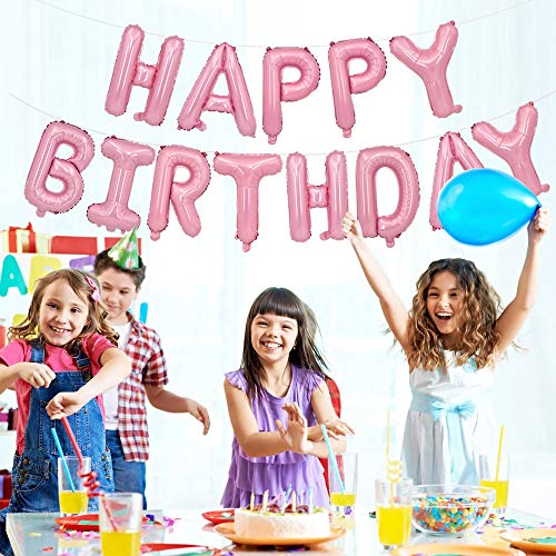 Toniful Light Pink Happy Birthday Balloons Banner, 16 Inch Mylar Foil Letters Birthday Sign Bunting Reusable Ecofriendly Material For Girls Boys Kids & Adults Birthday Decorations And Party Supplies #TOP2