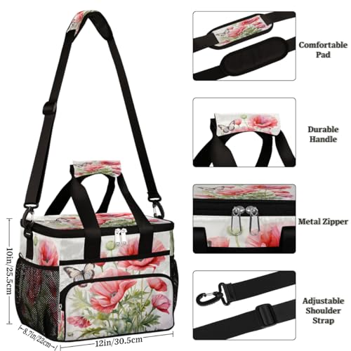 Butterfly Insulated Picnic Backpack Lunch Box for Women Men Picnic Basket Tote Lunch Bag Picnic Bag Portable Lunch Bags for Picnic, Beach, Work, Trip,Office, Camp Floral Flower