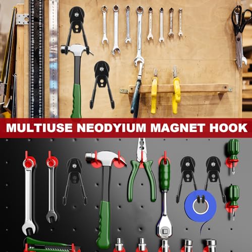 Image of Landhoow 14 Pcs Large Magnetic Hooks Heavy Duty Garage Magnet Hooks Strong Storage Utility Magnetic Hangers with Anti Slip Rubber Coating for Indoor and Outdoor Hanging (Black)