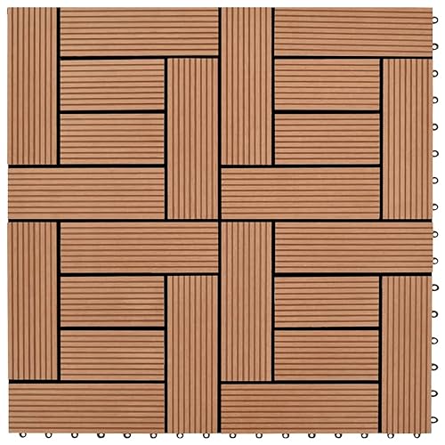 Swpsd Brown 11 pcs 30 x 30 cm Decking Tiles Decking Boards Flooring Deck for Patios, Balcony, Bathrooms, or Pool or Spa Area WPC 1 sqm