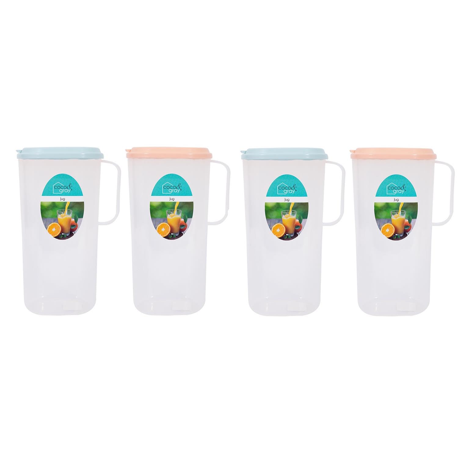 Yöl Light/Blue Pack Of 4 Plastic Drinks Dispensing Jug - 1.8L Lid Handle Water Juice, Fridge Door Pitcher Picnic Bbq Cocktail Party