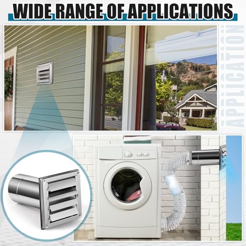 Image of Shimeyao 4 inch Wall Vent Cover Stainless Steel Outside Dryer Vent Covers for House Exhaust Duct Kit with Removable Extension Pipe 8 Inch and 4 Screw for House Outdoor Extended Air Pipe, Silver