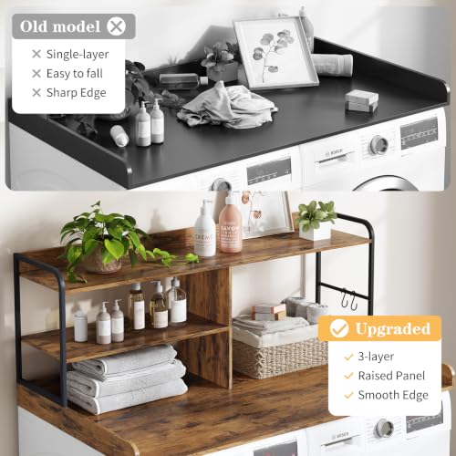 HavenlyYouth Washer and Dryer Countertop with Shelves, 54" x 27.56" 3 Tiers Large Laundry Topper with 2.95" Edge Rails, Laundry Room Storage and Organization with 2 Hooks and Non-Slip Pads by HavenlyYouth - Used condition - Image 7