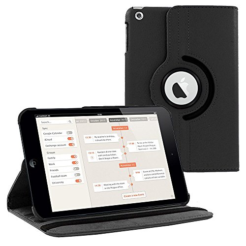 iPad Mini 7.9-inch Case by KIQ PU 360 Degree rotating Case Stand Folio rotating slim fit cover for iPad Mini 1st 2nd 3rd Gen (Black)