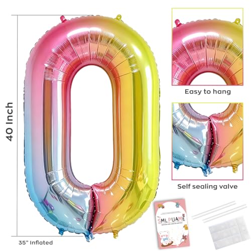 Image of 40 Inch Rainbow Gradient 0 Balloon for 10 /20 /30 /70 Birthday Decor