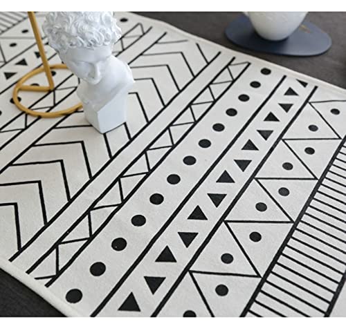 Chemin de table rectangulaire motif géométrique coton déco table longue blanc