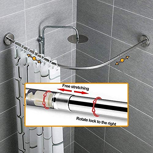 Barra de cortina de ducha de esquina ajustable, resistente al óxido, diseño semicircular de acero inoxidable para baño y bañera, se adapta a 70-95 cm x 70-95 cm