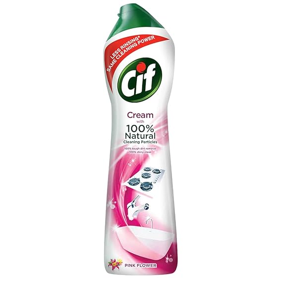 Cif Pink Multi Purpose Surface Cleaner Cream with Floral Fragrance, Removes Grease & Dirt wth Natural Cleaning Particles for Shiny Surface, 500 ml