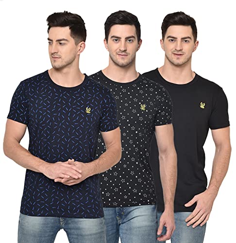 Image of Mack Jonney Cotton Blended Half Sleeve Regular Fit T-Shirts for Men(Pack of 3)-T PRT NO.3 NVY 1 BLK T BLK 0003-P