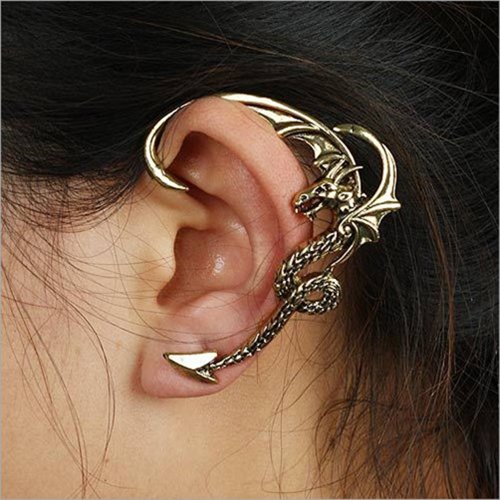 Ladies Fashion Vintage Punk Style Fly Dragon Earrings Wrap Clip Cuff Earring (Bronze)
