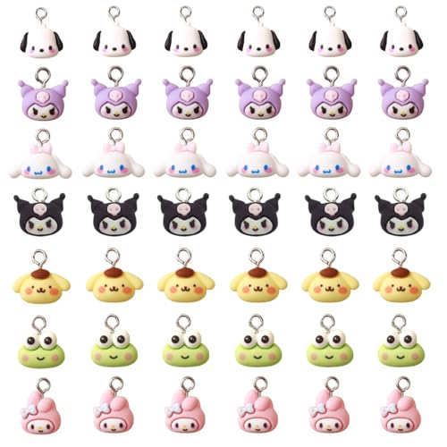 Image of SANNIDHI 42pcs Pendant Charms for Bracelet Making, 7-Design Cinnamoroll Kuromi Bracelet Charms for Jewellery Making, Cartoon Mini Resin Bag Charms Pendant for DIY Necklace, Craft, Phone Charms