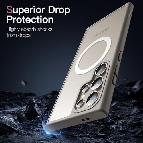 Image of JETech Magnetic Cover Case for Samsung Galaxy S24 Ultra 5G, Compatible with MagSafe, Translucent Matte Back Shockproof Phone Cover (Titanium Grey)