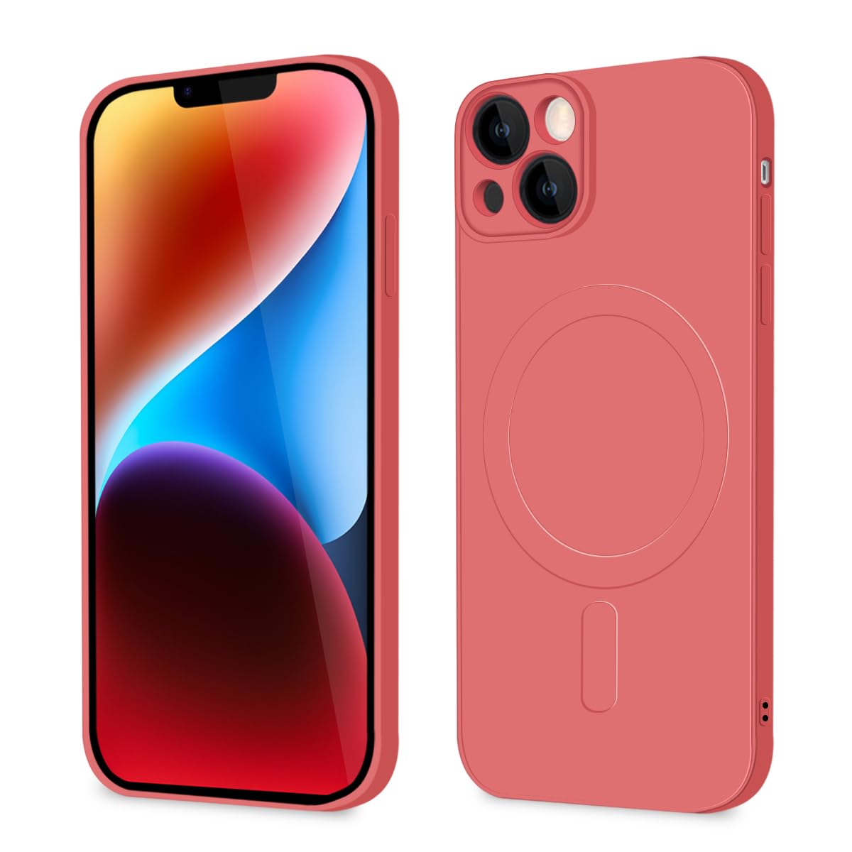Majiyana for iPhone 14 用の ケース MagSafe対応 スマホケース シリコン 耐衝撃 TPU 薄型 カバー シリコン 軽量 ストラップホール付き レンズの全面保護 傷つき防止 落下防止 防塵 6.1インチ(レッド)