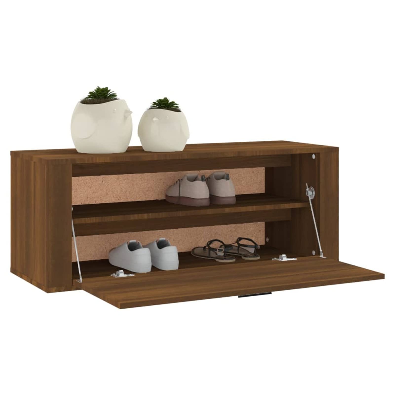 Tidyard Wandschoenenkast, schoenenrek, schoenenorganizer, schoenenkast, schoenenrek, schoenenrek, schoenenkast, voor hal, bruin, eikenlook, 100 x 35 x 38 cm, houtmateriaal