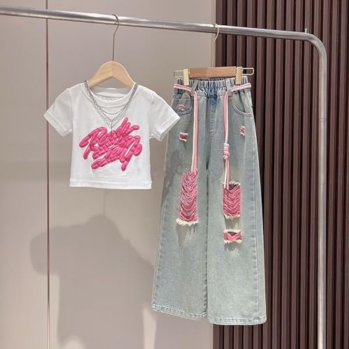 Ripped Denim Pants for Girls 2025 Fashion Teen Elastic Waist Baggy Wide Leg Jeans Streetwear Kid Fall Clothes with Drawstring4