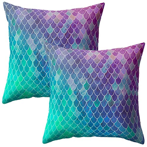 Treely Mermaid Pillow Cases Decorative Mermaid Scale Throw Pillow Covers Set of 2