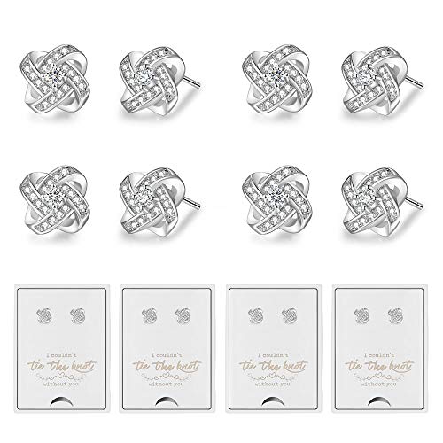 Bridesmaids Gift Set of 6 or 4 Stud Earrings Rose Gold Knot Bridesmaid Earring for Women I Couldn’t Tie a Knot Without You Wedding Proposal hypoallergenic Jewelry