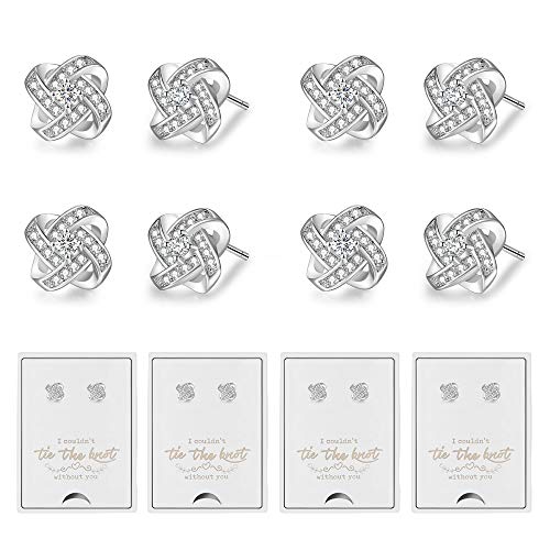 Bridesmaids Gift Set of 4 Stud Earrings Silver Knot Bridesmaid Earring for Women I Couldn’t Tie a Knot Without You Wedding Proposal hypoallergenic Jewelry