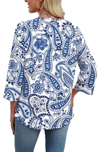Image of WIHOLL 3 /4 Length Sleeve Womens Tops Boho V Neck Lace Shirt Trendy Blouses Dressy Casual Vacation Clothes S-3XL