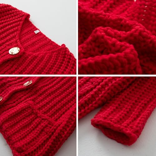 FindThy Women’s Cropped Knit Cardigan Long Sleeve Crewneck Button Down Fall Sweater with Pockets3