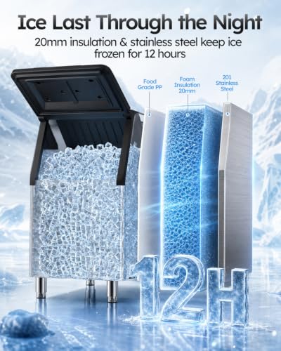 Image of Commercial Ice Machine 760LBS /24H,Storage 650LBS,Large Industrial Ice Maker,Ice Ready in 5-15min,with Self-Cleaning Mode,with Timing Function,30 Levels of Ice Thickness Adjustment,Stainless Steel