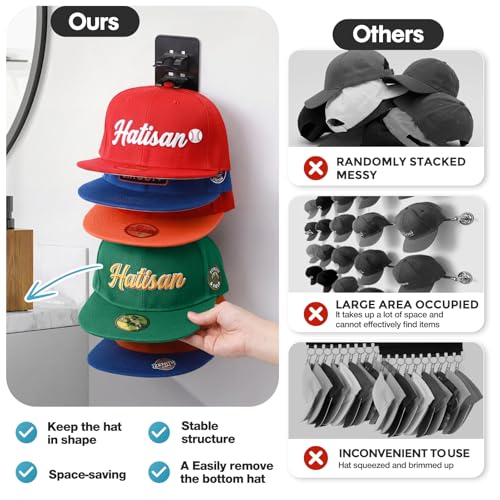 4 Pack Hat Organizer for Baseball Caps, Detachable DIY Hat Rack for Wall Hat Holder Hold up to 44 Hats, Baseball Cap Organizer Cap Holder Hat Hangers for Wall Closet Door Bedroom(4pcs,Black) - image 5