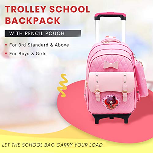 Image of Tinytot Hello Kitty Printed Design School Bag 26 Litre, Stylish & Trendy Water Resistant High Storage School Collage Travel Backpack for Boys & Girl, 18 Inch with Trolley