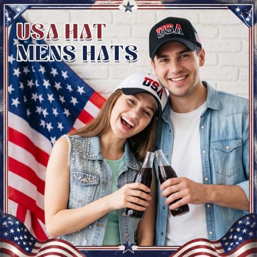 Image of Coume 2 Pack American Flag Baseball Caps for Men,Black,White | Adjustable Fit, Embroidered Stars Stripes, Veterans Day 4th of July, Breathable Cotton, Patriotic Outdoor Theme