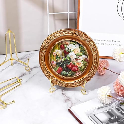 Image of CURATED CART Gold Metal Display Stand for Plates & Frames, Foldable Tabletop Easel with Curved Design, Decorative Plate Stand for Decor, Photo Frame Stand for Table, Menu & Art Display (4in / 10cm)