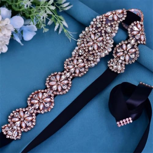 Women's Beaded Bridal Wedding Belt, Rhinestone Formal Prom Dress Decorative Ribbon2