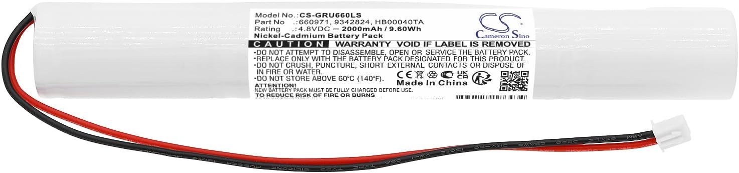 Cameron Sino Battery for Legrand B65LED 6 614 40, B65LED 6 624 34/40, U21LED 6 616 10, U21LED 6 626 07/10, URA ONE 6 616 40, URA ONE 6 626 34/40 PN:Legrand 660971, 9342824, HB00040TA 2000mAh