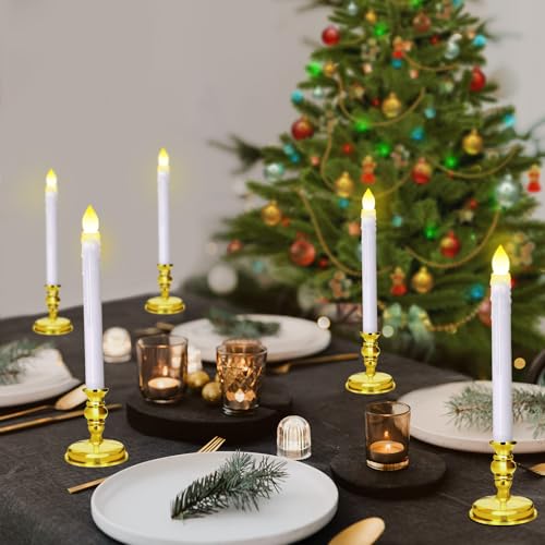 Image of 12 Pack Flameless LED Window Candles with Drip Texture,Removable Candle Holders,24 AAA Batteries,Daily Timer,ON /Off Remote,12 Window Suction Cups,Christmas Home Wedding Decor(Gold)