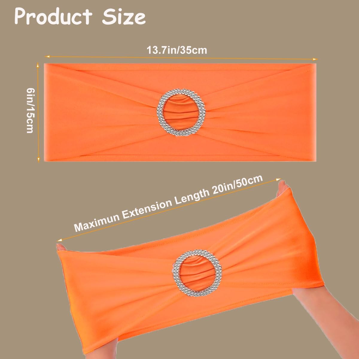 25PACk.....Albassa Chair Sashes Spandex Stretch Chair Bows with Buckle Slider for Wedding Party Decorations (Orange, 25PCS)