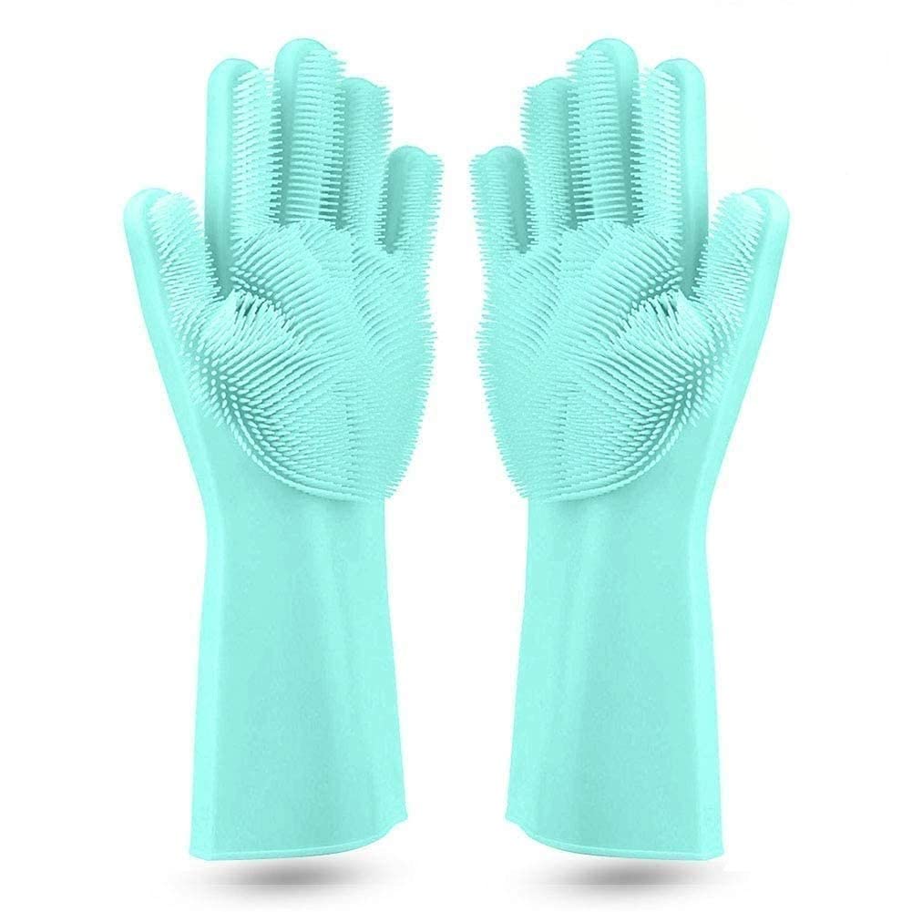 ZIXAD Magic Silicone Cleaning Hand Gloves for Kitchen Dishwashing and Pet Grooming, Washing Dish, Car, Bathroom (Multicolour) -Pack of 1 Pair