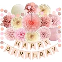Geburtstagsdeko Mädchen Frauen Geburtstag Party Deko Rosa Beige Seidenpapier Pom Poms Happy Birthday Girlande Boho Blush Rosa Party Deko