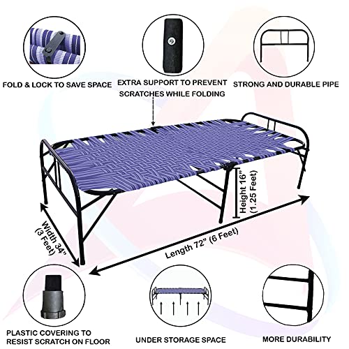 Image of ARTEMIST Portable Single Folding Bed Space Saving Heavy Duty Foldable khat Cot for Sleeping Sturdy Metal Frame Space Saving Design 3X6 feet (ModernBed, Painted, Virgin Stripe, Multi-color)