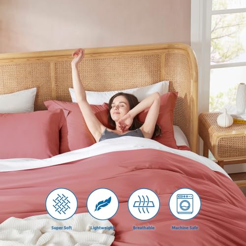 Nestl Twin Duvet Cover Set with Comforter Insert - Pink Clay 3 Piece 68x90 Duvet Cover & 1 Pillow Sham with White Quilted Down Alternative Comforter, Ultra Soft, All Season