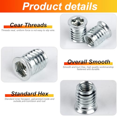 125 Stk Einschraubmuttern M5 M6 M8 M10 Einschraubmuffen, Gewindeeinsatz Holz, Gewindeeinsätze Gewindebuchsen, Innensechskant Schraube Muttern Rampmuffe Kohlenstoffstahl für Holzmöbel