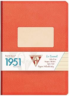 Clairefontaine - Ref 195446C - Back to Basics 1951 Clothbound Notebook (192 Pages) - A5 Sized (148 x 210mm), Lined Rulings, 90gsm Brushed Vellum Paper - Red Coral