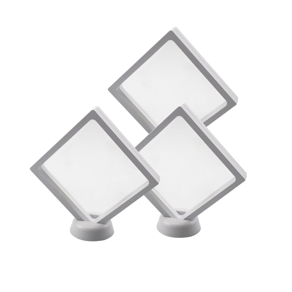 BCLP 4.33" PET Membrane White Floating Frame Display Holder with Stands for Coin Jewelry Medals 3D Display - Set of 3