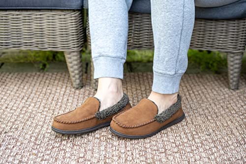 Ez Feet Men's Faux Suede Or Felted Moccasin With Whipstitch Detail Indoor/Outdoor Breathable Memory Foam Slipper 13-14W Chestnut Wide Width #TOP5