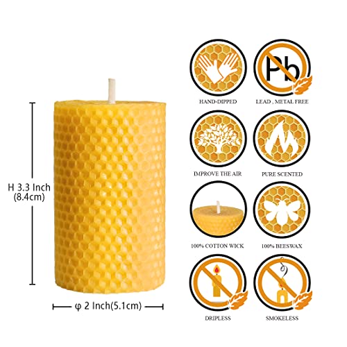 Beeswax Pillar Candles Set of 6-2×3.3 in Handmade Pure Beeswax Rolled Candles for Gift & Home Decor