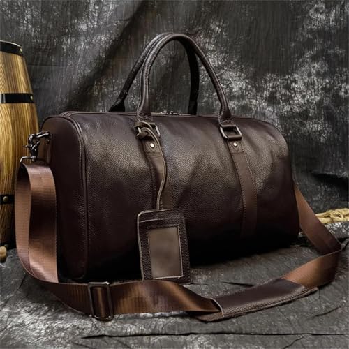 Men Genuine Leather Travel Bag Cow Leather Carry On Luggage Bag Shoulder Bag Weekend Duffle Bag (Light Brown)3