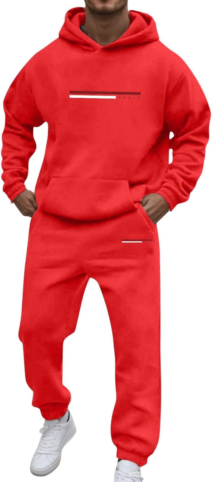 Mens Tracksuit Set with Floral Letter Print Hooded Pullover and Drawstring Joggers Two Piece Outfit Loose Fit Long Sleeve Top with Pocket Casual Loungewear