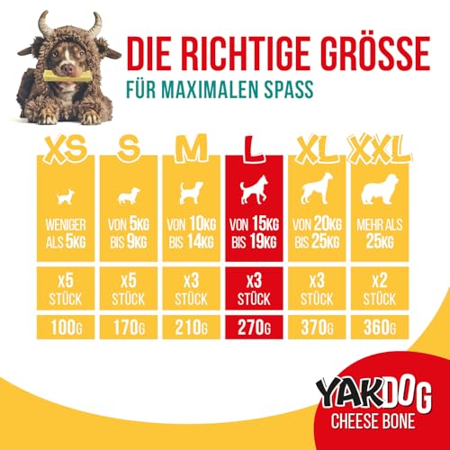 YAKDOG – Käsesticks für Hunde – Langanhaltende Kausnacks – 100% Natürlich – Traditionell aus dem Himalaya – Hergestellt in Belgien – L - 3 Stück