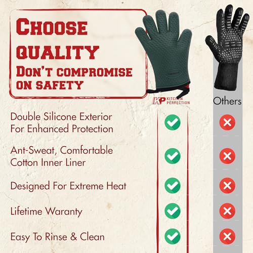 Image of KITCHEN PERFECTION XL Silicone Pizza Oven Gloves Heat Resistant Oven Mitts | Waterproof, 5-Finger Design For A Better Grip, for Outdoor & Indoor Pizza Ovens, Compatible with Ooni, Ninja, Gozney & More